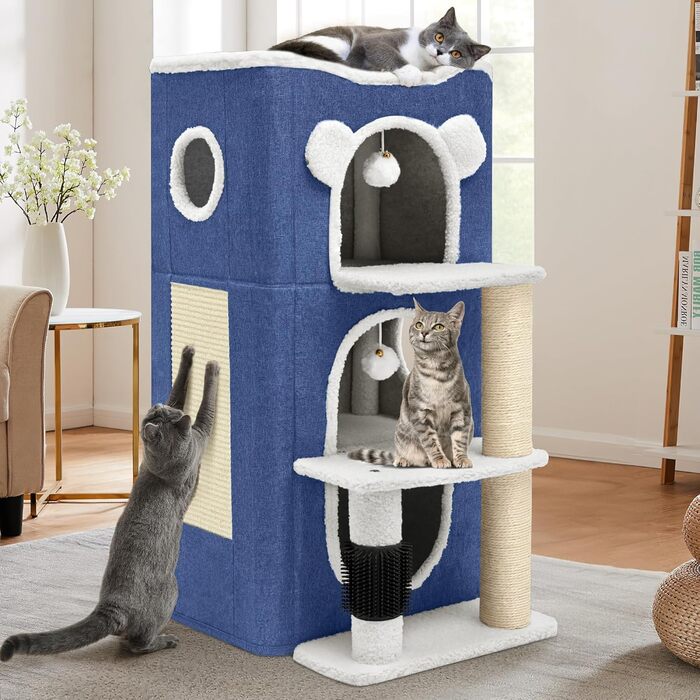 Дім для котів YITAHOME: сучасний комплекс з тунелем, когтеточкою та ігровим майданчиком для кількох кошенят (блакитний)