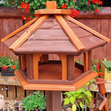 Дерев'яний шестигранний годівничка для птахів Vogel Futter Haus, садова кормушка для диких птахів, коричнево-червона