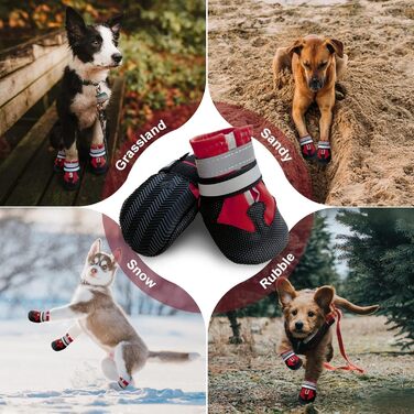 Чоботи для собак Dricar, 4 шт. Водонепроникні, антиковзні, з регульованими ремінцями. Зимові чоботи для собак середніх та великих порід для прогулянок на вулиці та в приміщенні (червоні, XL)