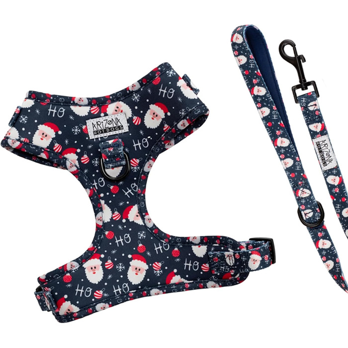Нашийник для собак на Різдво (S) Hohoho | М'який нашийник Arizona Hotdogs | Леєчка нейлон 1,5м | Різдвяний нашийник для маленьких собак
