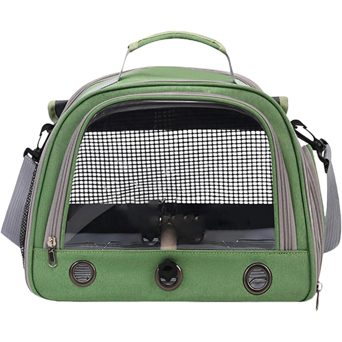 Клітка для папуг – переноска для маленьких тварин | Клітка-переноска для птахів з жердкою | Сумка для папуг | Дихаюча переноска на блискавці | Універсальна переноска для тварин (Зелена)