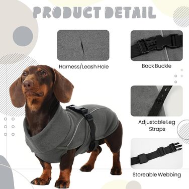 Теплий зимовий одяг для такси (M), Куртка для собак з високим коміром та світловідбиваючими смугами, Сірий (M)