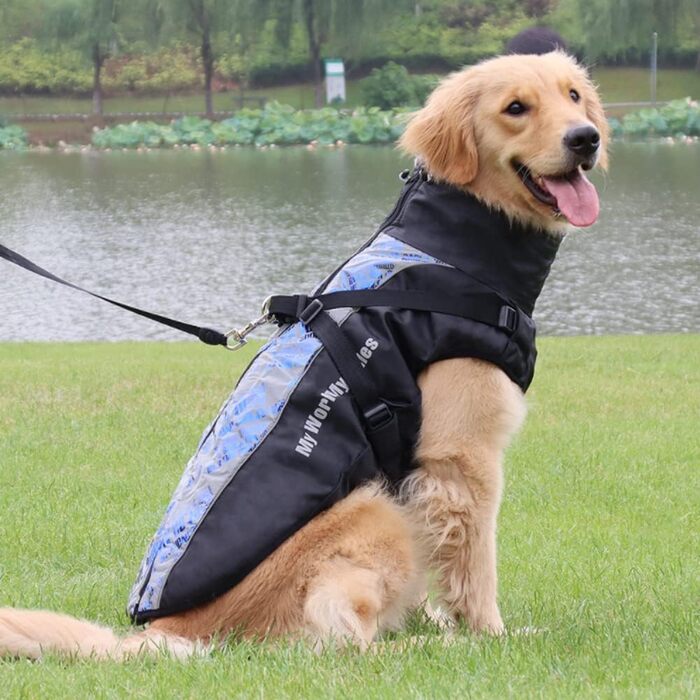 Зимовий теплий куртка для собак FeimaX, водонепроникний, з плюшем, для малих, середніх та великих собак XL (обхват грудей: 57 см, довжина спини: 42 см), темно-синій