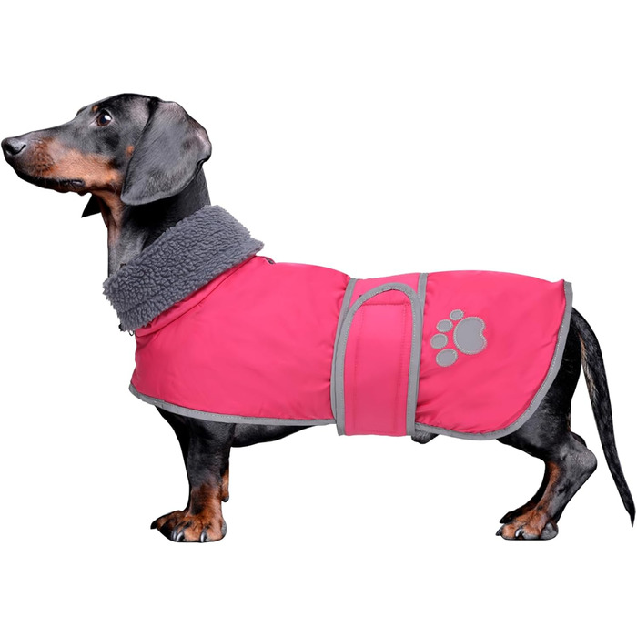 Зимовий теплий одяг для такси (джек) - водонепроникний, з підкладкою з плюшу та отвором для поводокa, відображає світло, рожевий, M (довжина спини 42-45 см)