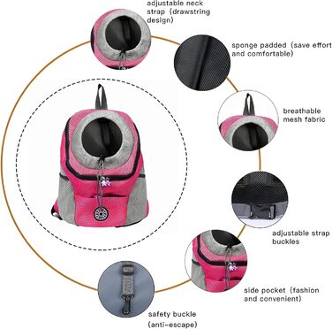 Рюкзак-переноска для собак і котів до 10 кг, рожевий: зручний для подорожей, прогулянок та хандерінгу