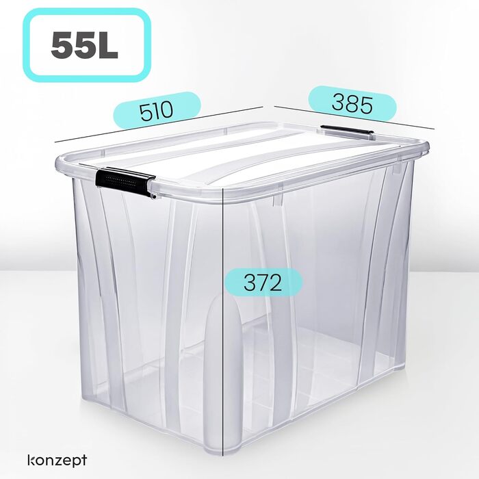 Ящик для зберігання Konzept з кришкою, 55L, BPA-free, міцні затискачі