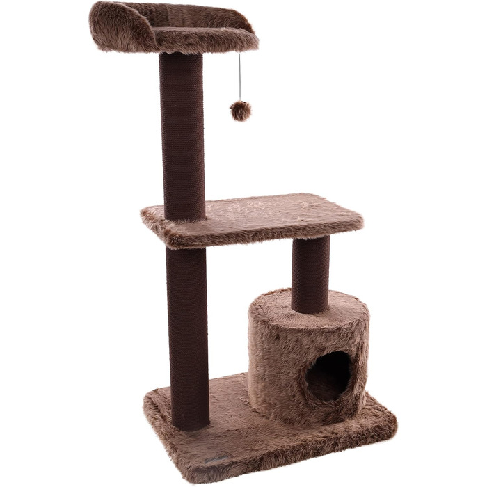 Дряпалка для котів Flamingo Hathi – Колір: Коричневий – Розміри: 78 x 49,5 x 121 см – З платформою, сховальнями та стовпчиками для дряпання з сизалю