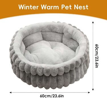 Крісло-лежанка для котів та собак, м'яке, кругле, миється, 50/60 см (білий/сірий)