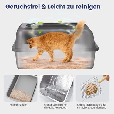 Лотки для котів Katzenklo Edelstahl XL: нержавіюча сталь, 60x40x30 см, з лопаткою та килимком, для великих котів