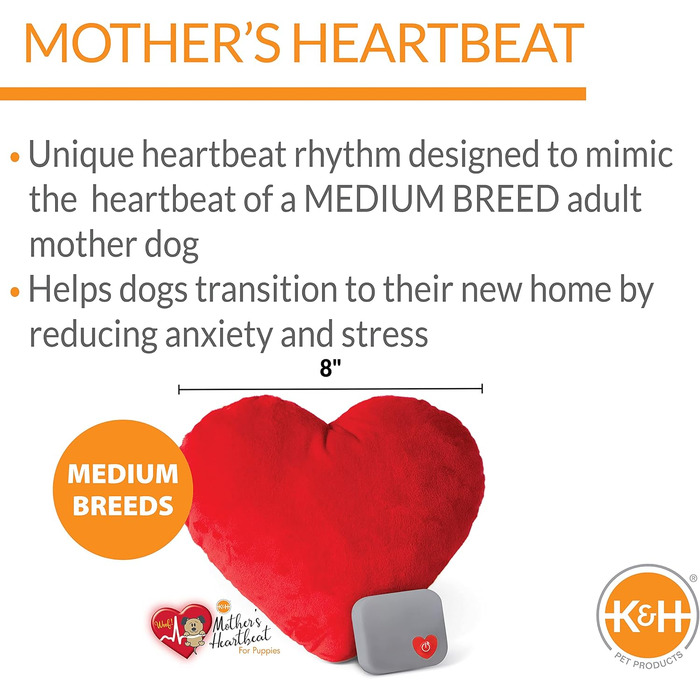 Подушка для собак K&H Mutter's Heartbeat, червона, 20,3 см, імітація серцебиття, плюшева, середній розмір