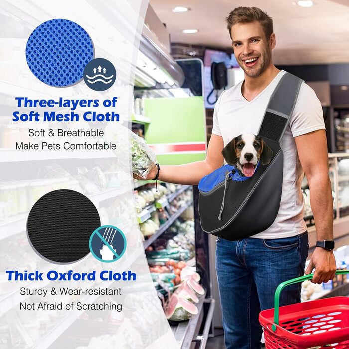 Сумочка для собак Pawaboo з кишенею для дотику, регульована переноска для собак, сумка для перенесення домашніх тварин для прогулянок на відкритому повітрі - чорний (Індиго, M)