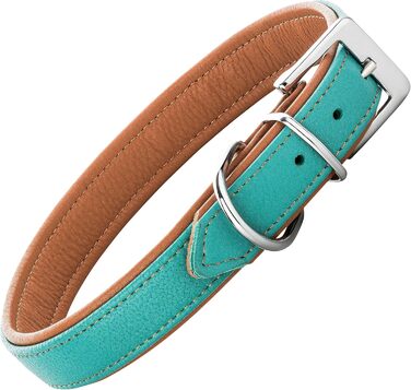 Шкіряне нашийник для собак Fun Line - великий, середній та маленький розмір - м'який та міцний (M, 28-36 см, Турквіз-Коричневий)