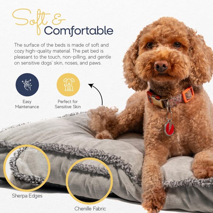 Крісло-ліжко для собак Маленьке, ультрам'яке, плюшеве, тепле. Зручна та затишна лежанка для домашніх тварин. Легка у догляді, знімний чохол, сірий колір (71 x 48 x 8 см)