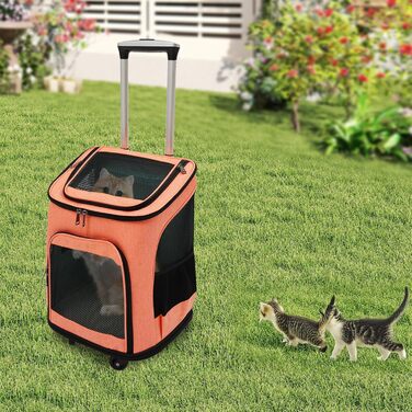 Складаний рюкзак-переноска для собак та котів Soudesileim 2-в-1 з візком, до 9 кг (кіт) та 7.5 кг (собака), 34x28x44 см, дихаючий, помаранчевий