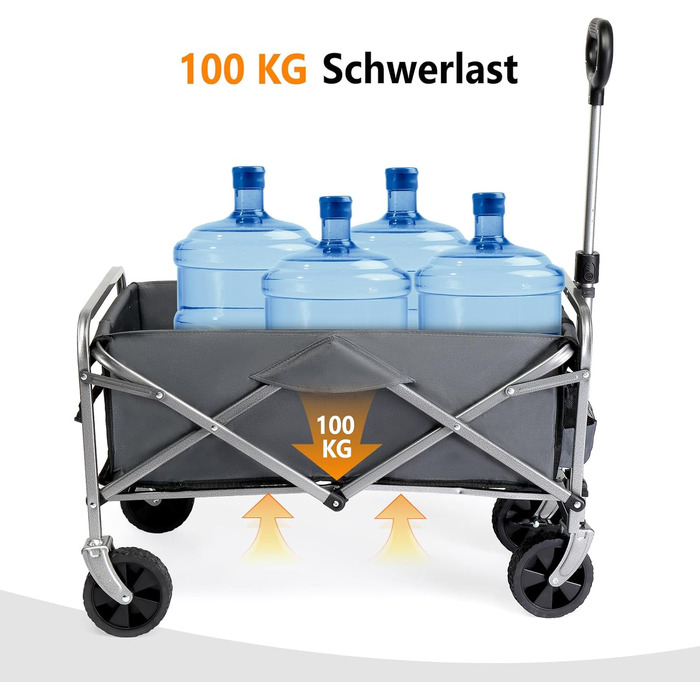 Візок Bonnlo для перевезення вантажів, 100 кг, 600D Oxford, сталевий каркас, 74,5×45,5×84 см (сірий)