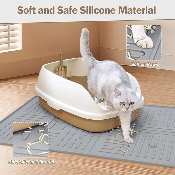 Килимок для котячого туалету GentleDog, великий, силіконовий, 87,1 x 63 см, сірий, вологостійкий