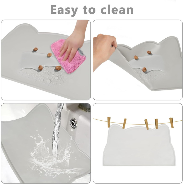 Килимок для котячого корму, силіконовий, неслизький, вологостійкий, сірий