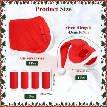 6 шт. новорічні підкови для коней, гільзи для ніг з штучним хутром, шапка Санти для коней, костюм для коня, новорічний декор для коней, аксесуари для костюмів