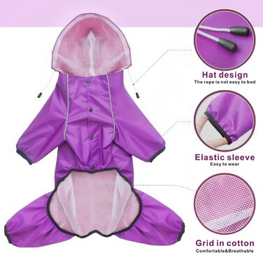 Водонепроникний дощовик для собак Idepet, дощова куртка для собак, захист від вітру та води, з капюшоном, зелений (M, Lila)