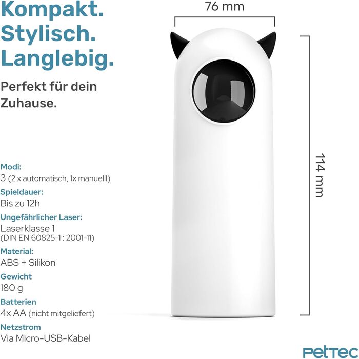Автоматичний лазерний вказівник для котів PetTec® - інтерактивна іграшка для котів, 24/7 зайнятість