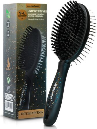 Щітка для собак BluePet 2в1 для довгої та короткої шерсті, для цуценят та котів. Розчісування, вирівнювання, вибирання. Універсальна щітка з щетиною (Чорний, Лімітована серія, M-L)