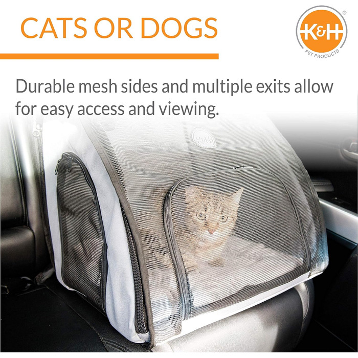 Закритий автомобільний сидіння-переноска для собак K&H Pet Products, безпечна дорожня сумка для домашніх тварин з м'якими стінками, багато входів, сітчасті вікна, знімний чохол, для подорожей