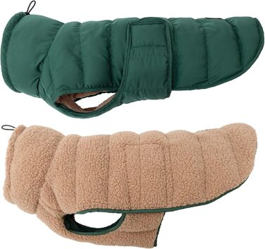 Зимовий теплий одяг для собак: двосторонній теплий одяг з пуховим дизайном, теплий одяг з Sherpa, сучасна куртка для собак, зимовий одяг для собак (зелений/бежевий, 65)