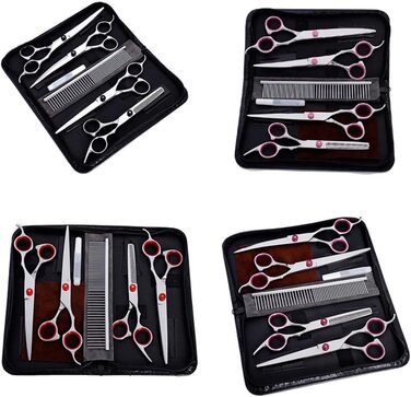 Набір професійних ножиць для грумінгу домашніх тварин, 18 см (7,0 дюймів). Прямі, розріджуючі та вигнуті ножиці з нержавіючої сталі для собак та котів. Колір: фіолетовий