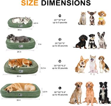 Ортопедичне ліжко для собак середніх порід, зелене, M, XL, знімний чохол, антиковзаюча підставка, м'яке, 30 x 25 дюймів