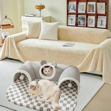 Туннель для котів Origintek, іграшка-будиночок з плюшу, XL 85x70 см, сірий