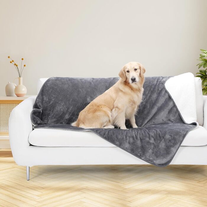 PETTOM водонепроникна флісова ковдра для собак і котів 75x100 см, м'який плед для домашніх тварин, захист дивану, авто, ліжка, машинне прання, сірий