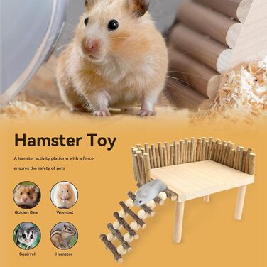 Платформа для хом'яків HERCHR: дерев'яна ігрова площадка, міст, іграшка для гризунів з огорожею. Підходить для тушканчиків та золотих ведмедиків