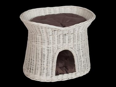 Корзина для котів, лежанка для котів, будиночок для котів L, 60 см, овальна, з плетеної лози, двоярусна, коричнева, знімні подушки