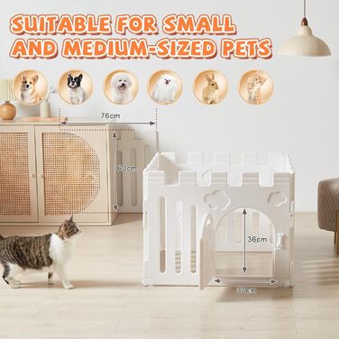 Клітка для цуценят 5+1 панель | Розширювана клітка для тварин в приміщенні з антиковзними ніжками та без інструментів - Білий 155 * 78 * 60 см