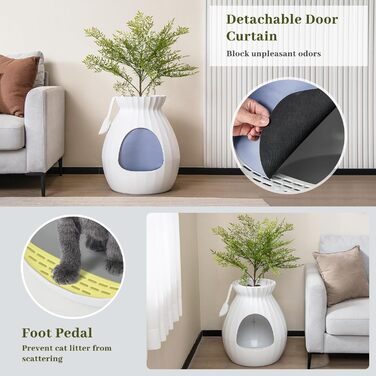 Квітча для котів SOARS з лопаткою, туалет для котів з інтелектуальною системою видалення запаху, великий лоток для котів XXL з фіранкою, камінцями, для вітальні, спальні, куточка