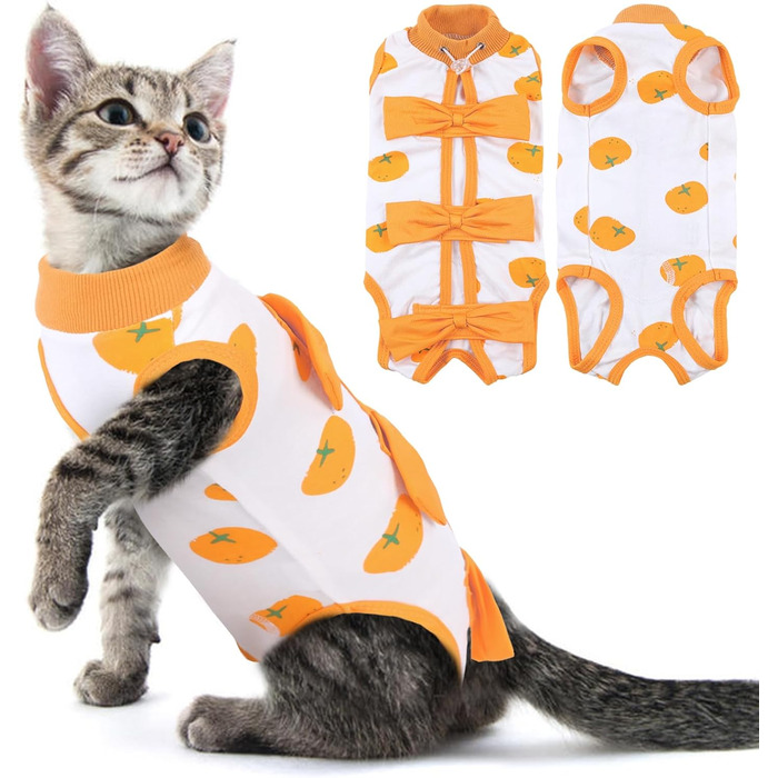 Кат-боді для котів після операції, одяг для котів, хірургічний одяг, комбінезон для котів (L, помаранчевий)