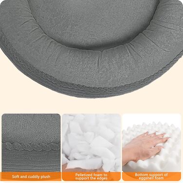 Кругле ліжко для собак середніх порід, котяче ліжко, зручне, знімний кошик, Ø 70 см, сірий колір, 70 x 70 x 20 см