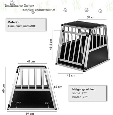 Кія для собак з похилою передньою та задньою стінкою 75° - вибір розміру, M, 54×69×60 см