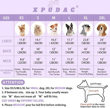 Піжама для собак XPUDAC, фліс, теплий пуловер для маленьких та середніх собак, дівчаток та хлопчиків, тепла зимова одяг для собак, теплий зимовий костюм, для дітей, розмір S, світиться в темряві, розмір XS (обхват грудей 31.75 см)
