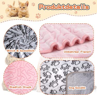 М'яка ковдра для собак та котів, 2 шт. 80x60 см сіра + 1 шт. 60x80 см рожева, для дому та подорожей