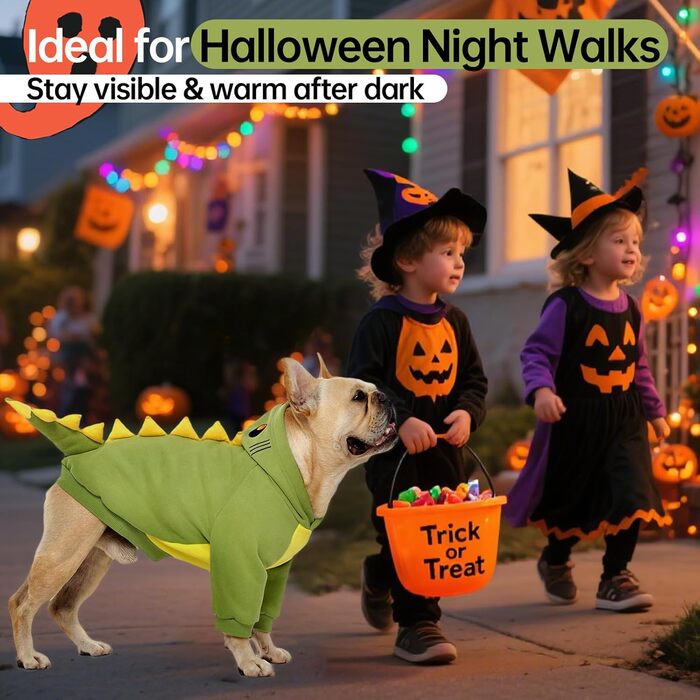 Костюм для собак QBLEEV: динозавр, теплий халат з капюшоном, для косплею, Хелловін, вечірки, зелений