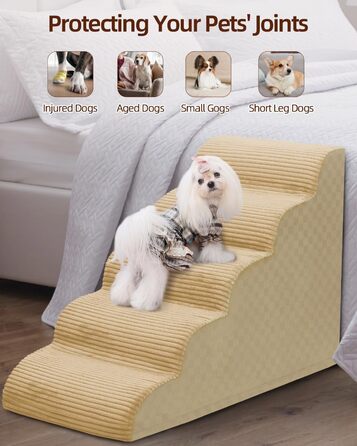 Сходинка для собак 4-ступенева, Khaki, 49.5 см, з високощільним пінополіуретаном, для диванів