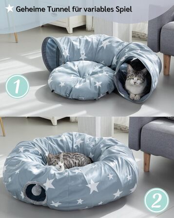 Туннель для котів JanYoo з м'яким ліжком, круглий тунель з двома входами, котяча печера, іграшка для котів, великий знімний тунель для гри в приміщенні