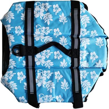 Жилет для собак Snik-S з світловідбиваючими смугами та регульованим поясом, плавальна куртка для собак з короткою мордою (Мопс, Бульдог, Пудель), розмір L, квітковий принт, блакитний колір