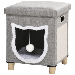 PawHut Cat Cave Пуф з подушкою та килимком для подряпин, Play Ball, протиковзкий, сірий, поліестер для котів