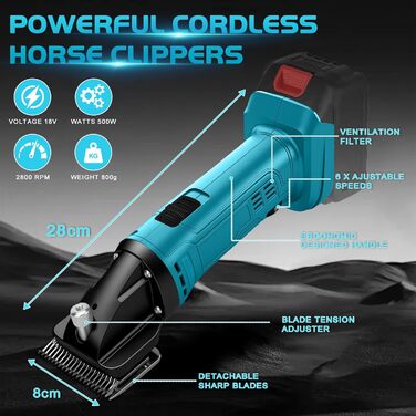 Машина для стрижки коней сумісна з акумулятором Makita 18V, 6 режимів, професійна машинка для стрижки коней, овець, корів, 2500 об/хв (без акумулятора)