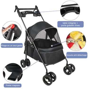 Візок для собак та котів OHMG, складний, до 20 кг, чорний, з гальмом 360° та великим кошиком