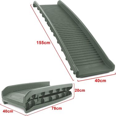 Рампа для собак, складна, антиковзка, оливковий, 155x40 см, до 90 кг