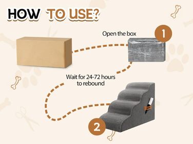 Сходинки для собак та котів ROMROL – 4 сходинки, сірі, з антиковзким покриттям, з м'яким Memory Foam, для захисту суглобів, знімний чохол