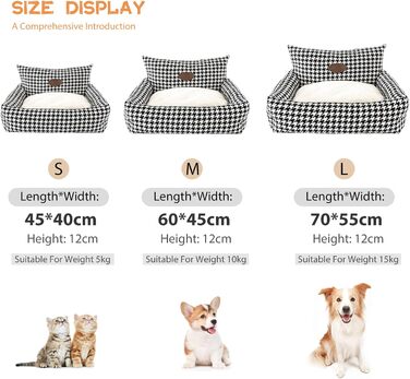 Ортопедичне ліжко для собак PETCUTE, зручний лежак для собак та котів, чорний, середній, знімний килимок